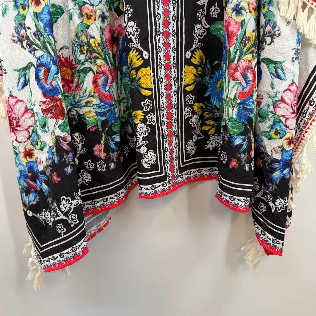 Umgee Floral Kimono with fringe multicolor womens M/L with sleeve holes - Image 6