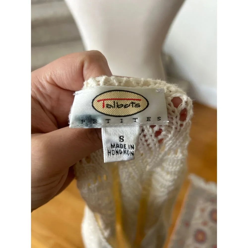 Vintage Talbots Cream White Crochet Babydoll Button Knit Sweater Y2K Cottagecore - Image 5