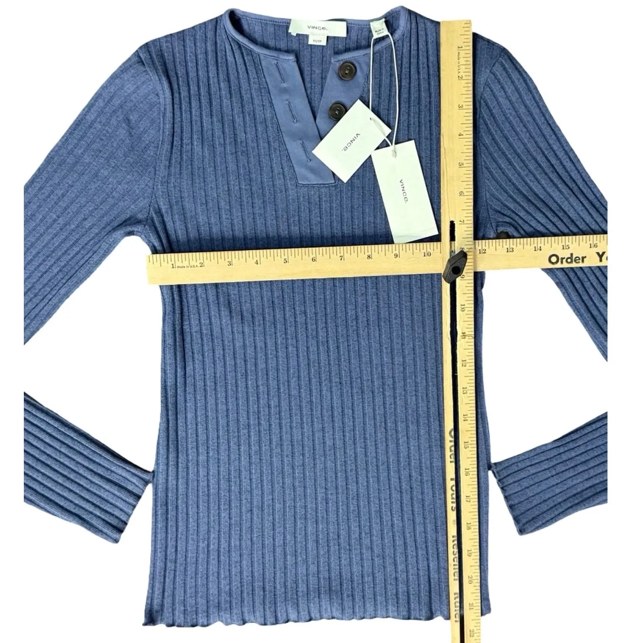 Vince Periwinkle Blue Rib Knit Henley Long Sleeve Button Front Tee sz XS NEW Tag - Image 6