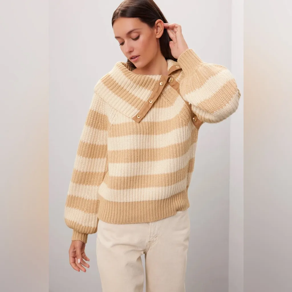 Derek Lam 10 Crosby Button Neck Striped Sweater - Image 2