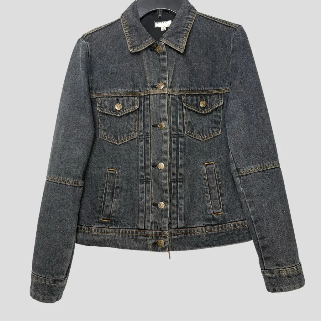 Vintage Lace Up Back Denim Jacket Subversive Gray M Size M - Image 3