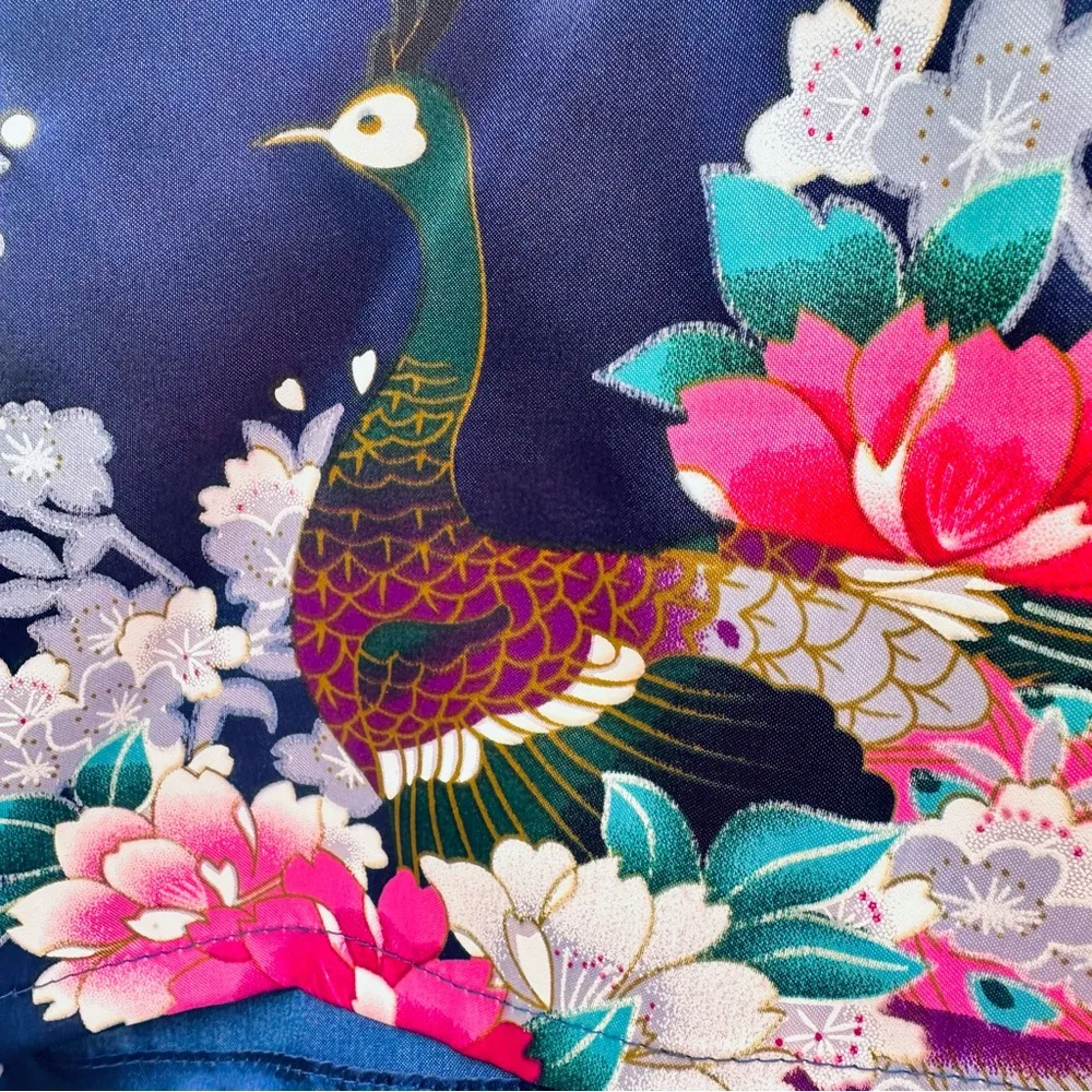 Oriental Village Blue Kimono/Robe with Floral and Peacock Design - Image 15