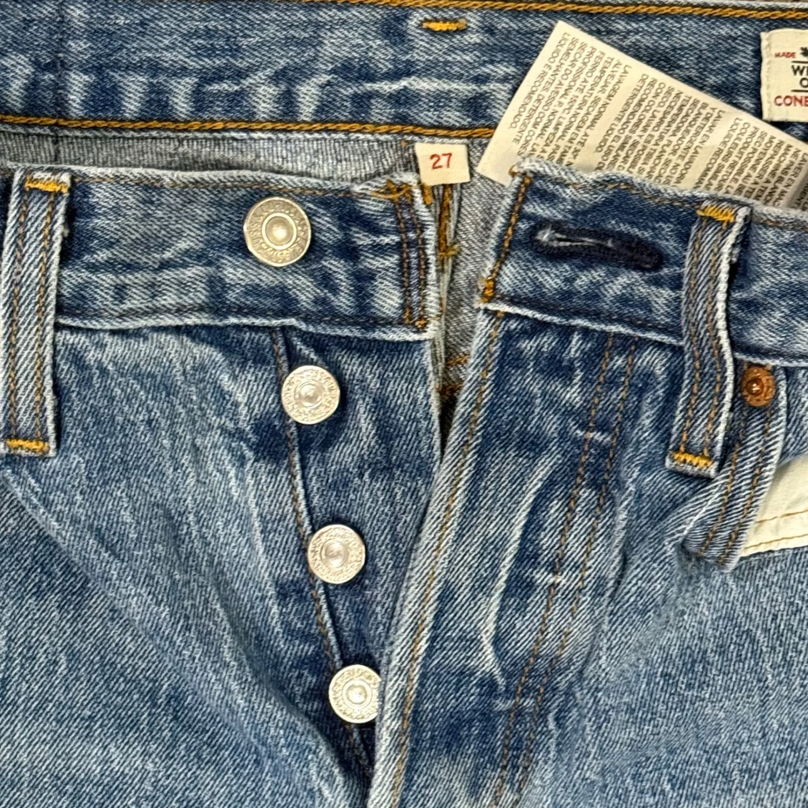 Levis White Oak Cone Denim Jeans Womens 27x27 Blue Button Fly Fray Wedgie Ankle Size 27 - Image 2
