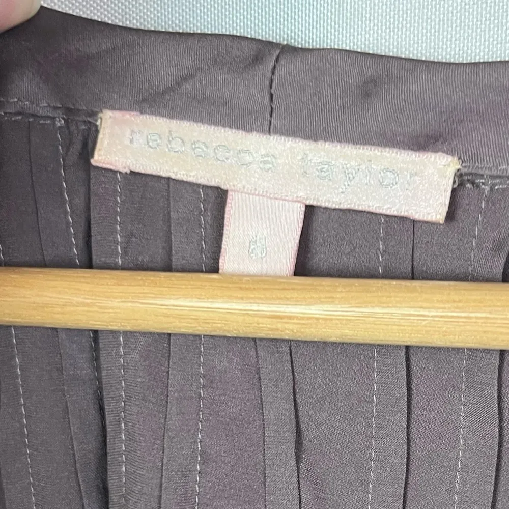 Rebecca Taylor Purple Scoop Neck Pleated Silk Short Sleeve Blouse 6 - Image 4