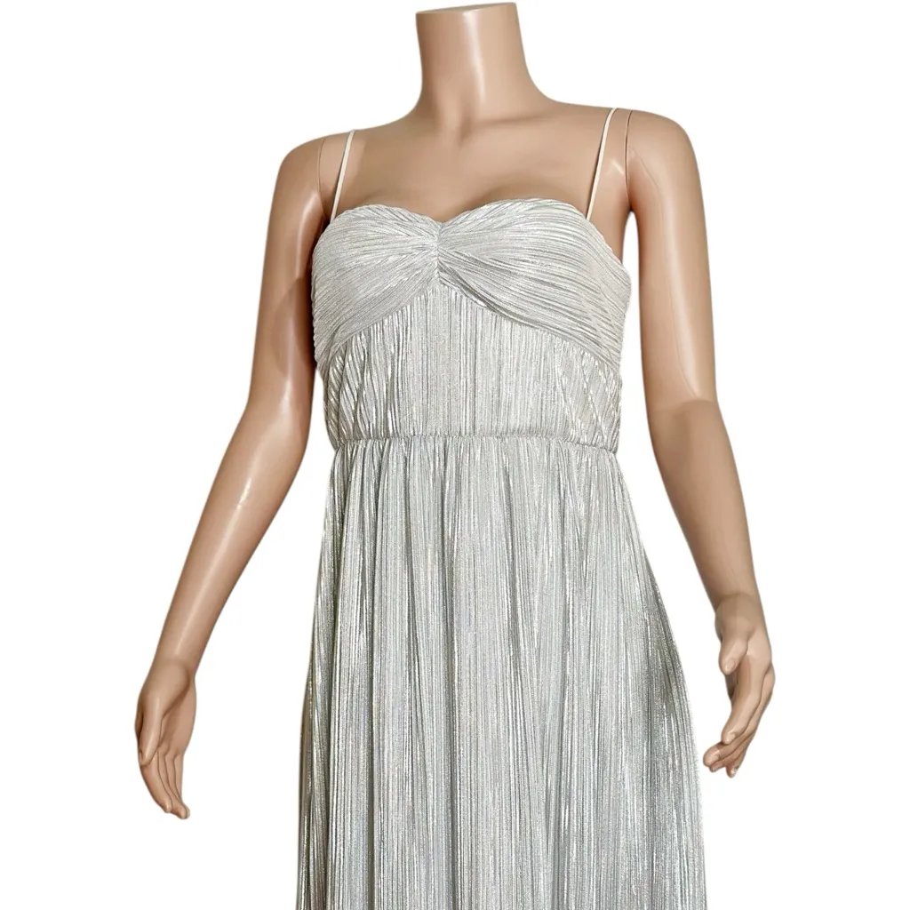 LOVERS + FRIENDS Emmy Metallic Plisse Gown, Silver, Medium - Image 9