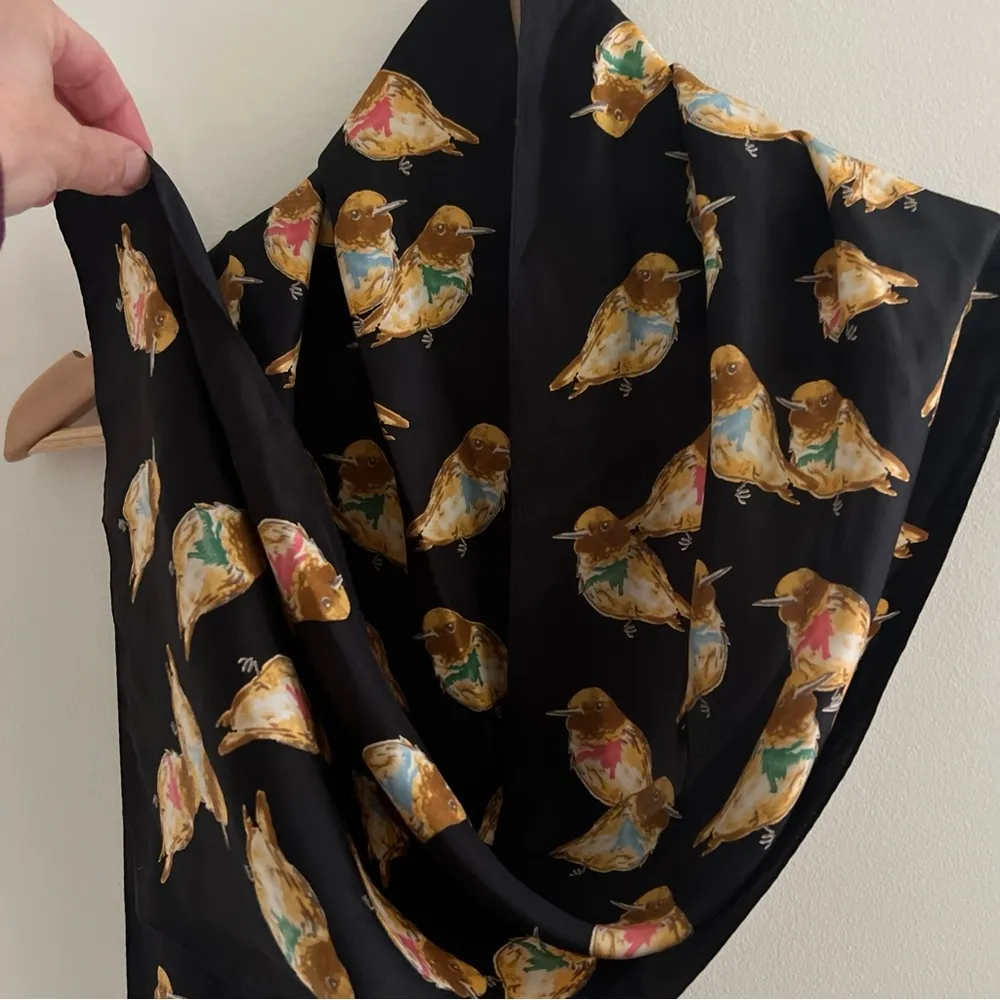 Brooks Brothers Silk Scarf Long 11 X 59 Inches Birds Black - Image 6