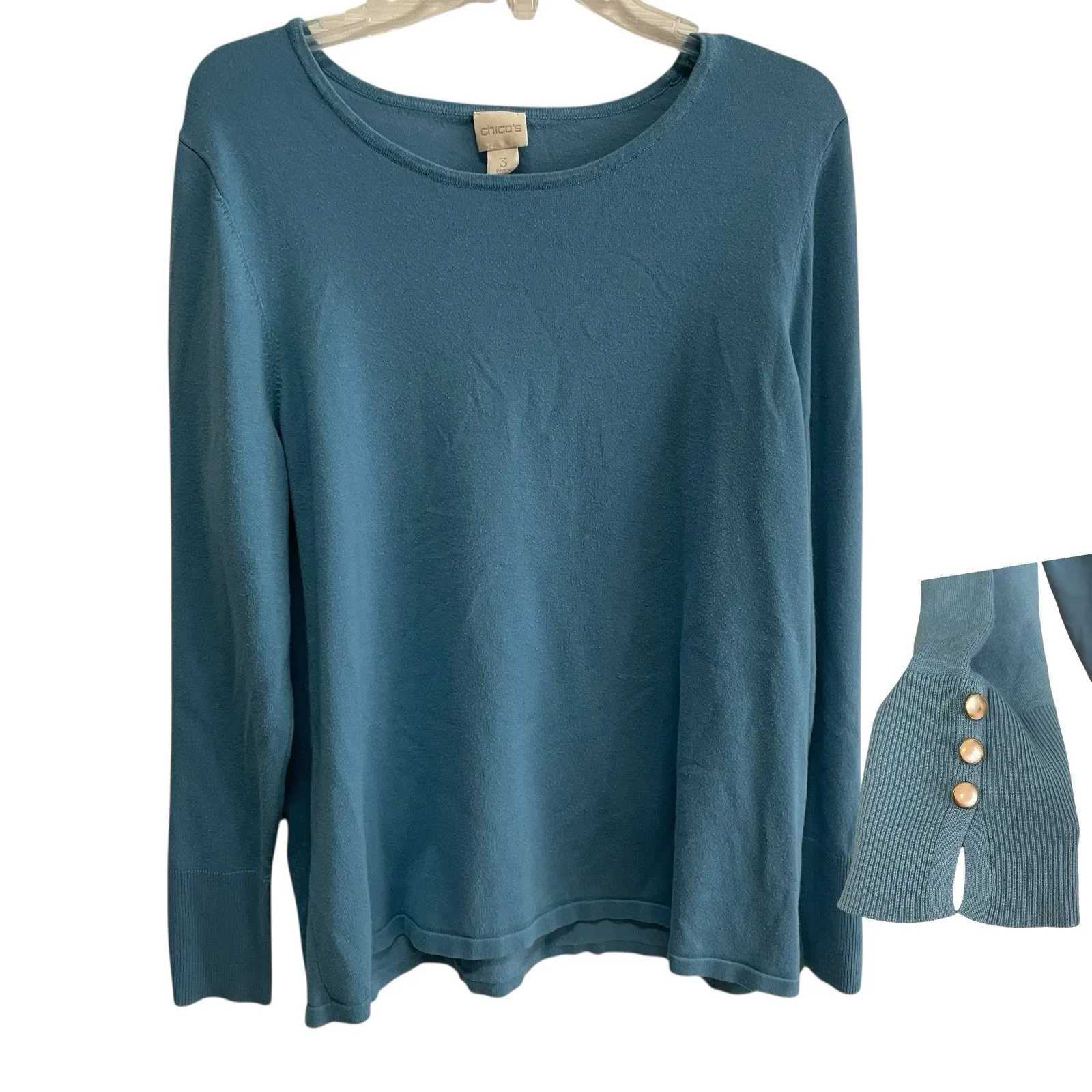 Chicos Top Womens XL 3 Teal Pink Long Sleeve Button Cuff Detail Slub Knit - Image 2