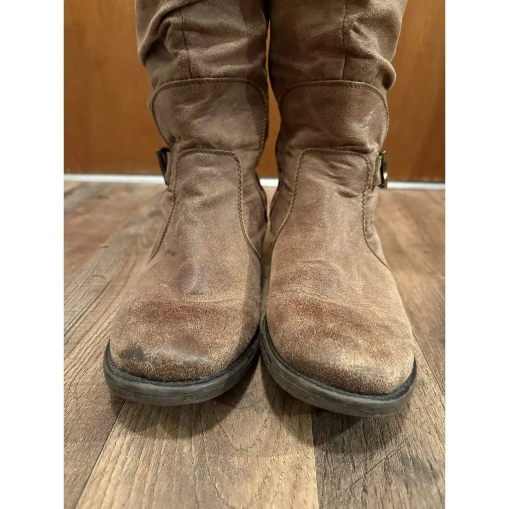 BARETRAPS Size 9 Tall Brown Faux Leather Riding Boot Equestrian Western Biker - Image 5