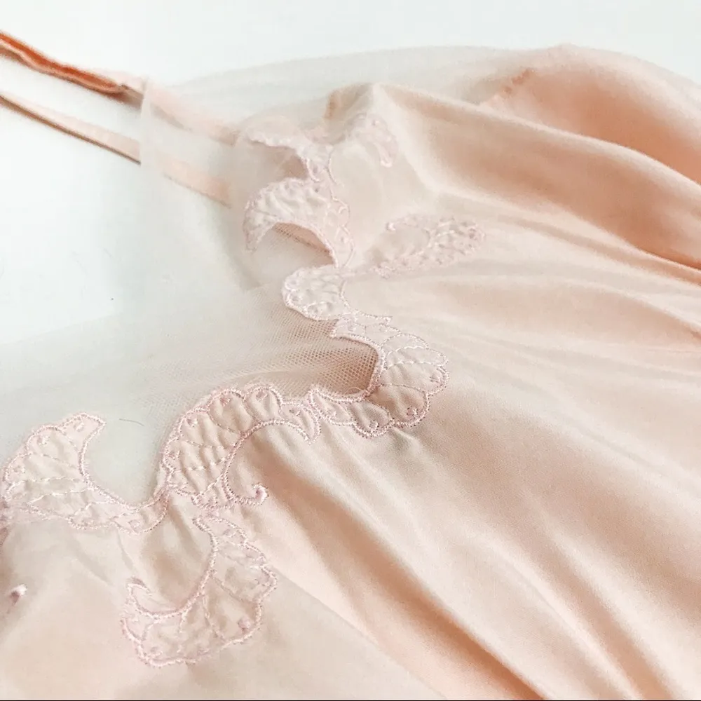 Vintage Embroidered Mesh Slip Chemise Dress | Size S/M Pink Size M - Image 9