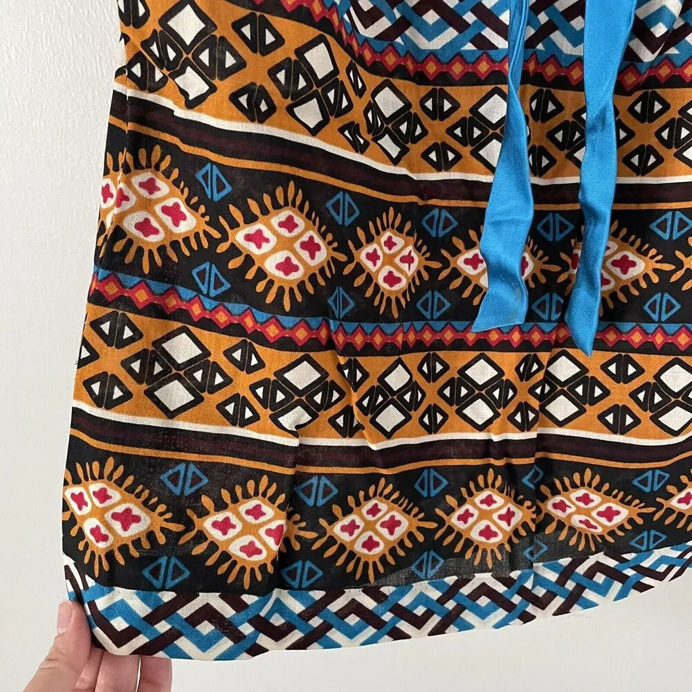 Tory Burch Size 4 Multicolor Geometric Print Wool Blend Sleeveless Neck Tie Top - Image 4