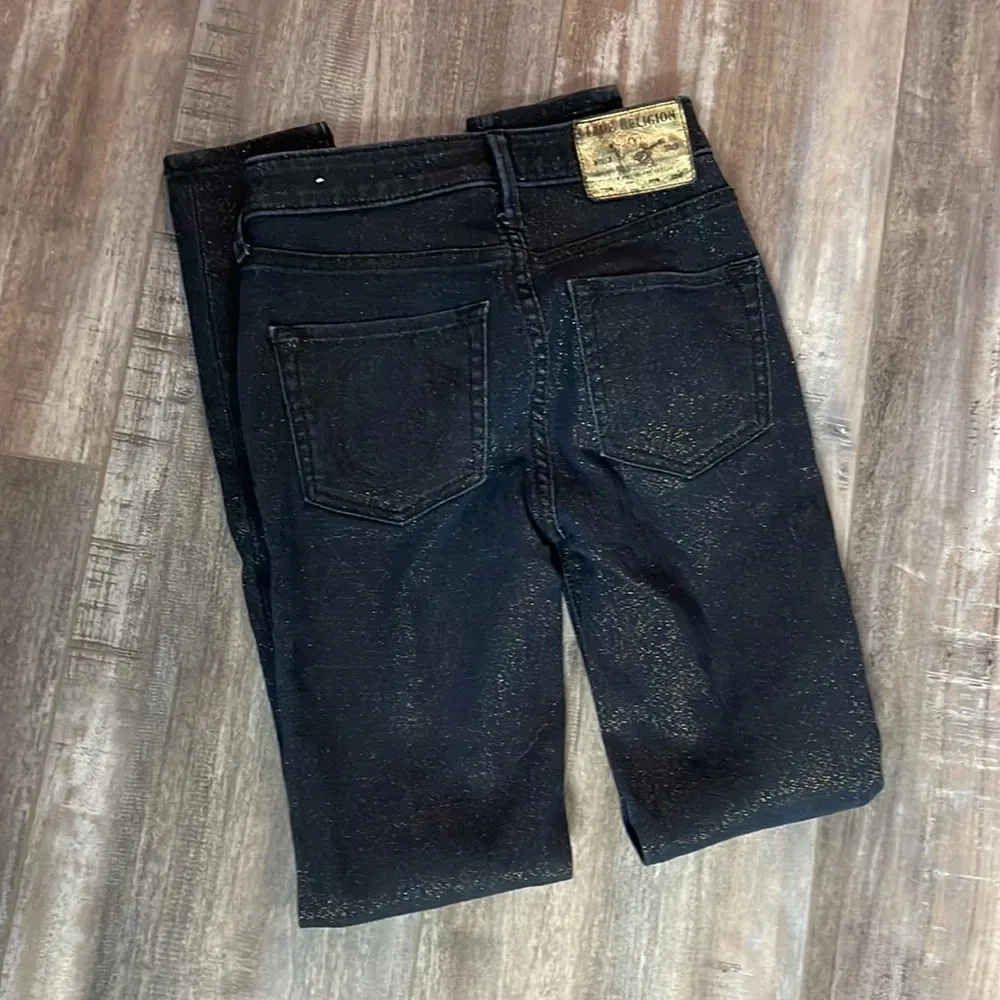 True Religion Halle Glitter Gold Metallic High Rise super skinny jeans - Image 10