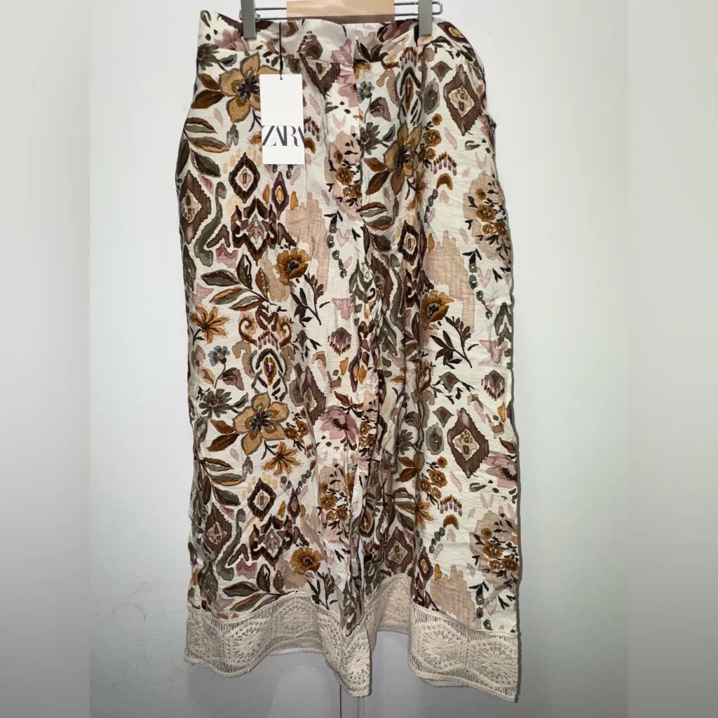 NWT Zara Guipure Print Multicolored Top Size Large Co-Ord Set - Image 4