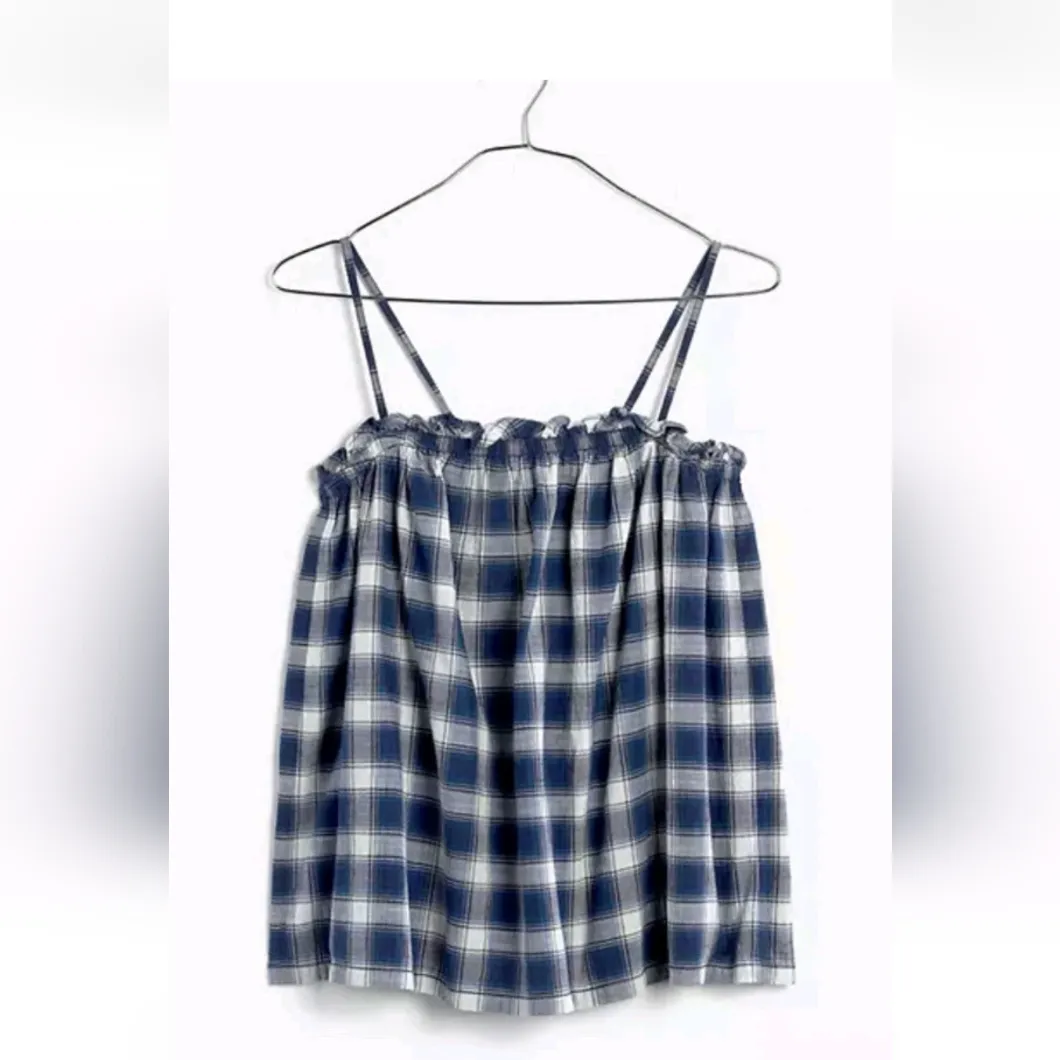Madewell Gingham Baby Doll Lightweight Top Indigo Plaid  Medium M - Image 2