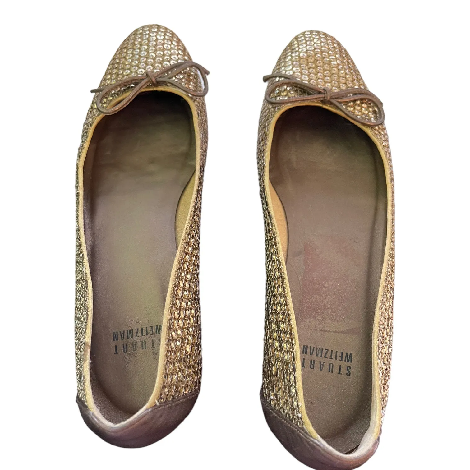 Stuart Weitzman Casino Gold Sequin Ballet Flats Size 8 - Image 5