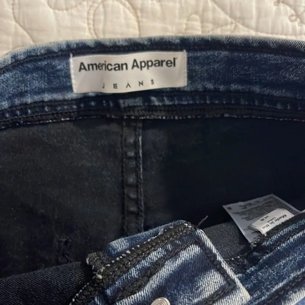 American Apparel Acid Wash Stretch Shorts XS Dark Blue Hot Pants High Rise - Image 6