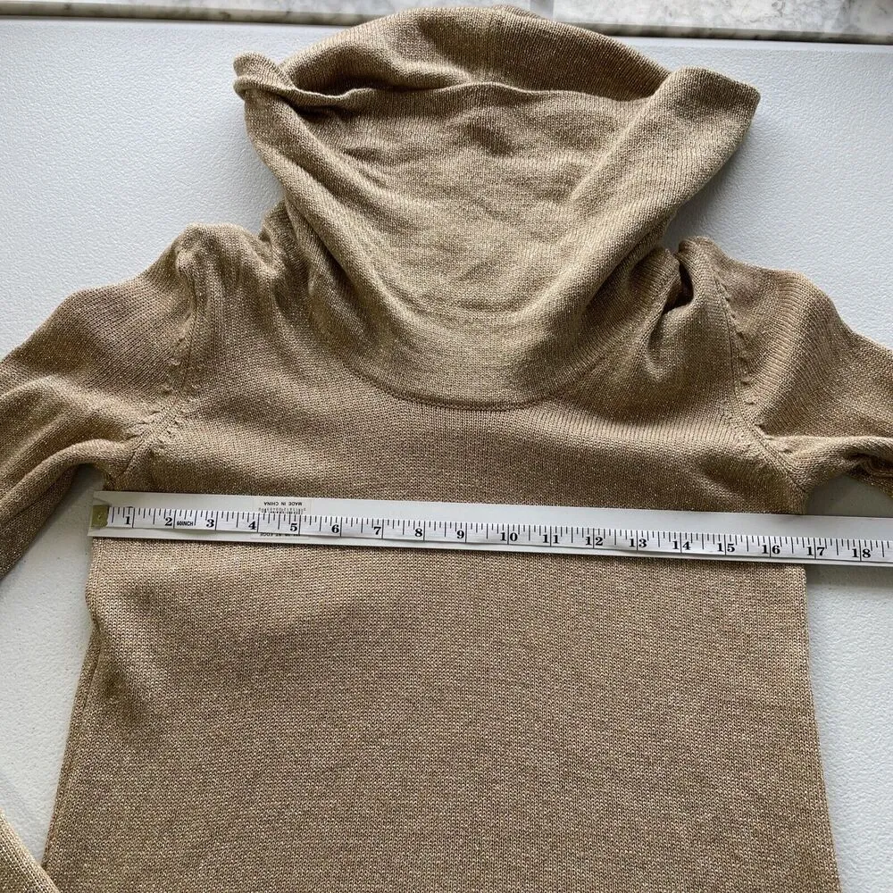 Jones New York Fitted Top Cowl Neck Sweater Brown Gold Metallic Shimmer Womens M - Image 7