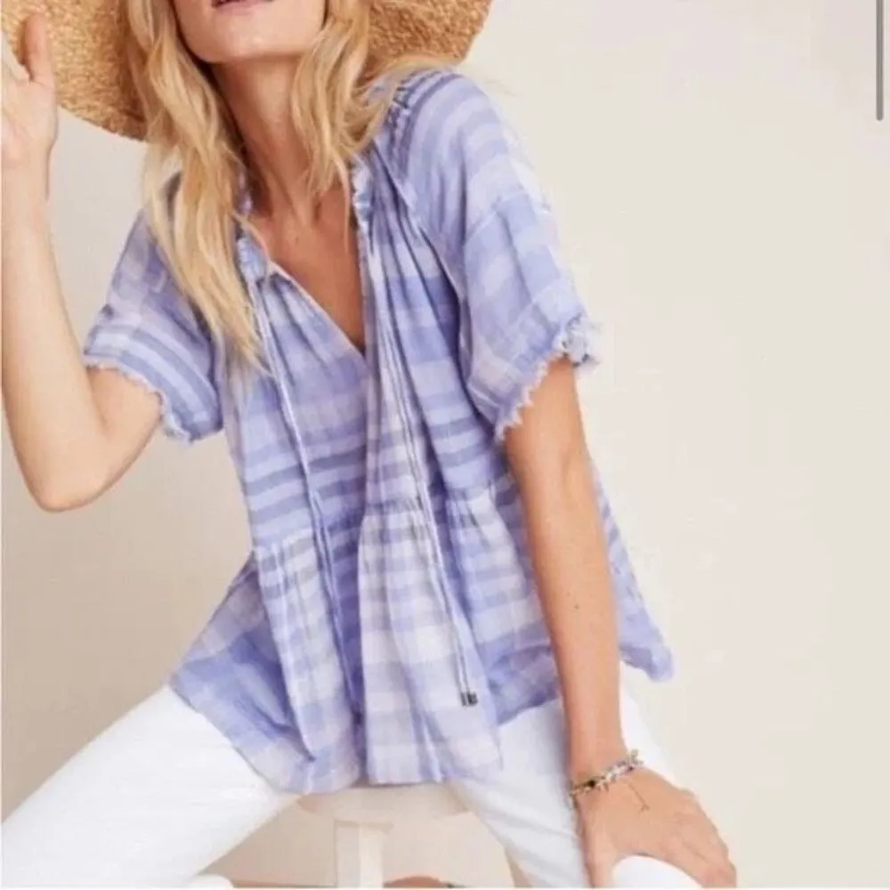 ✨Anthropologie Pilcro Casual Blouse Bette Plaid Babydoll Sz L Blouse Lavender ✨ - Image 2