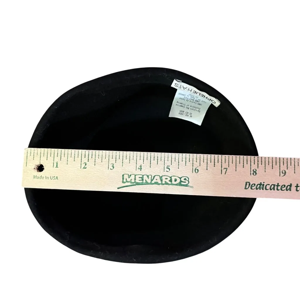 Vintage Ophelie Hats Black Wool Felt Cloche Feather Decoration Used and Box - Image 14