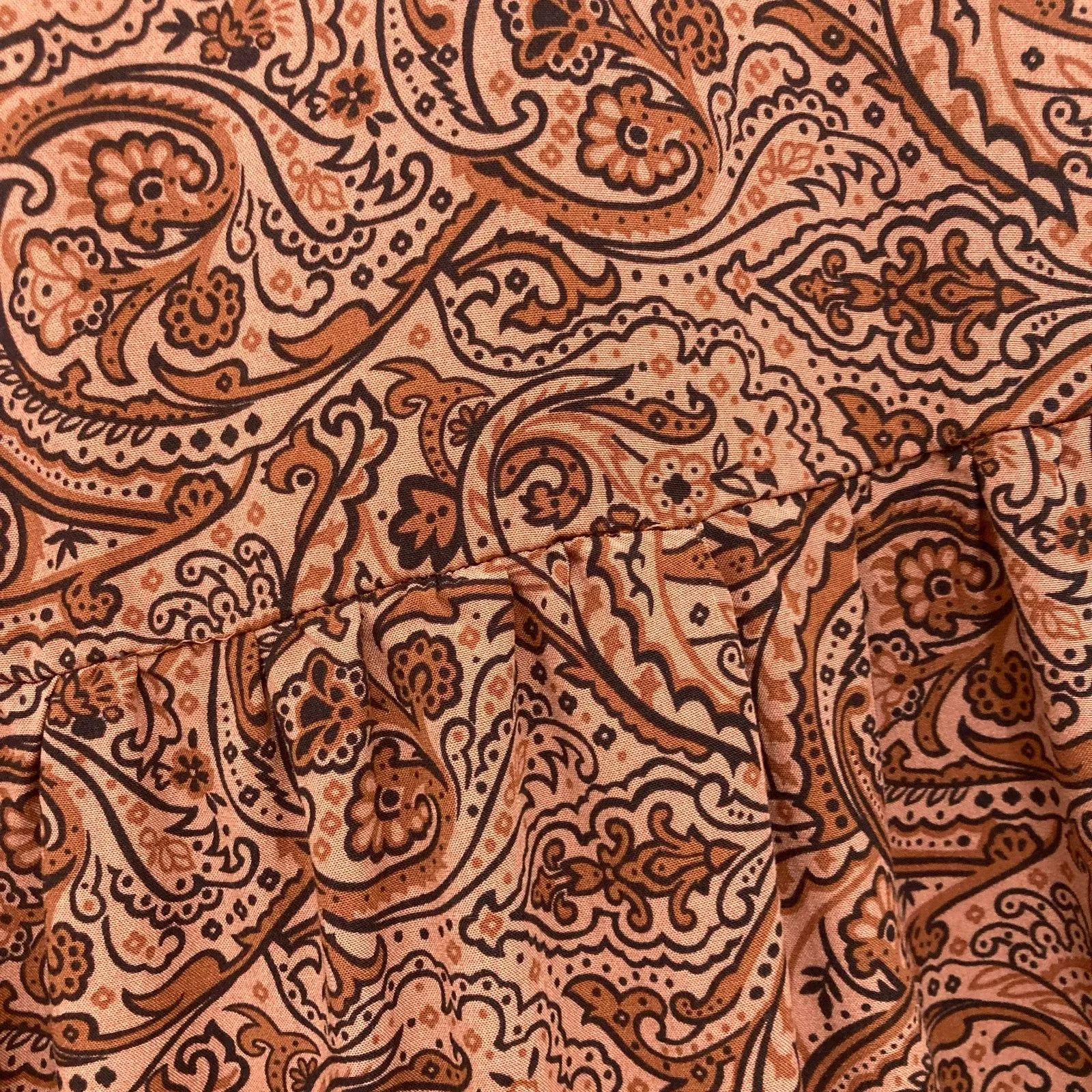 Lucky Brand Rust Orange Paisley Babydoll Dress M Boho Flowy Tiered - Image 11