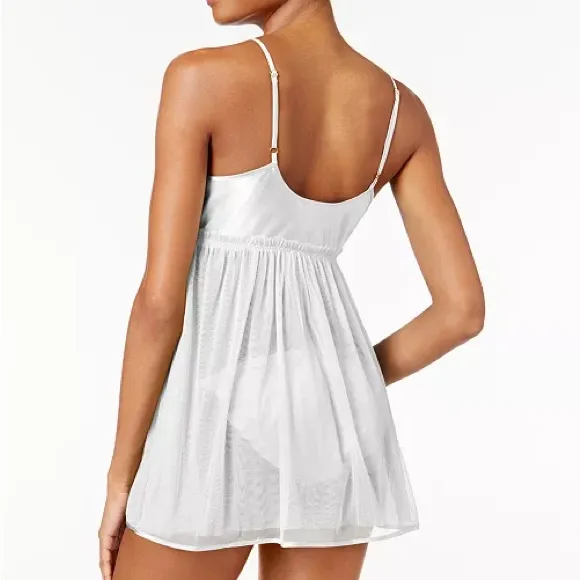 NWT Flora Nikrooz Babydoll Chemise Lingerie Womens L Ivory Sheer Floral Coquette - Image 2