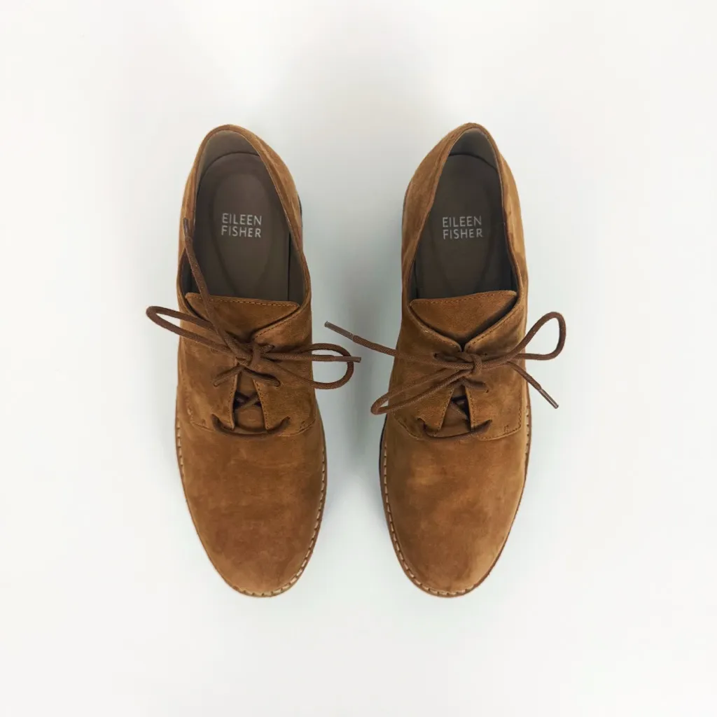 Eileen Fisher Eddy Suede Platform Oxford in Tobacco Brown | Size 7 - Image 4