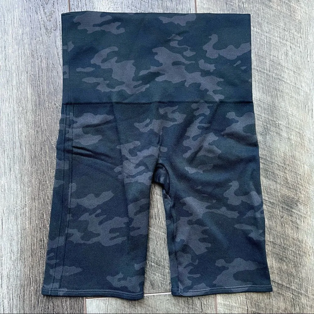 Spanx Grey Black Look at Me Now Camo High Waisted Biker Shorts Shape Wear XS - Image 8