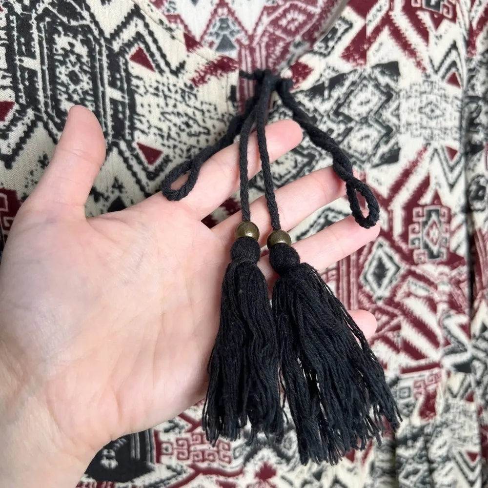 Coco +Jaimeson Boho Tassel Tie Neck Flare Sleeve Blouse - Image 4