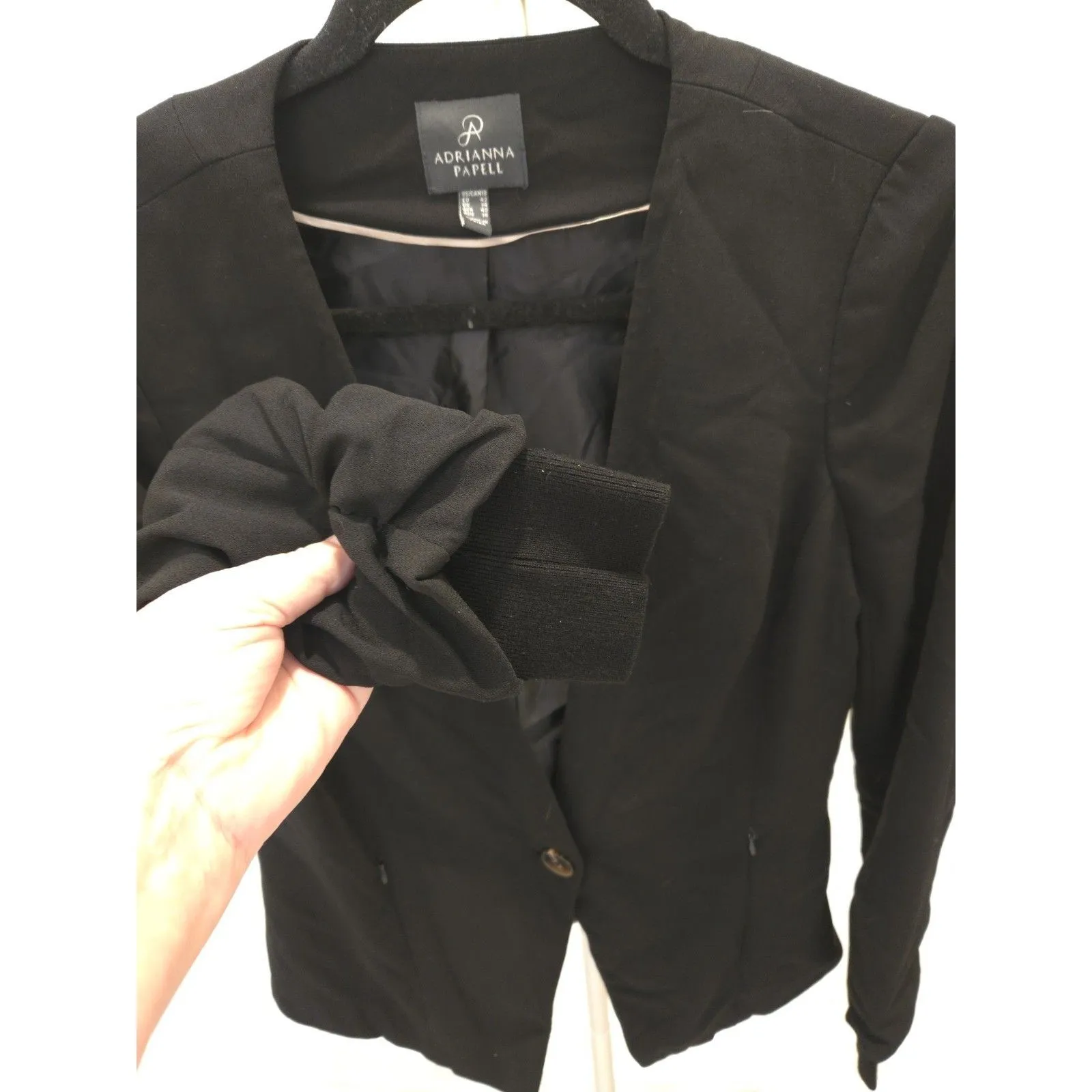 Adrianna Papell Black Single Button Blazer V-Neck Collarless M Size 10 Jacket - Image 3