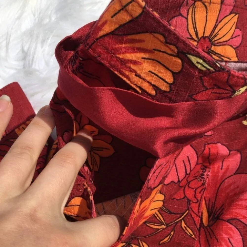 Context Floral Print Red Orange Capri Pants Size 8 Cotton Bright Hawaii Tie Chic - Image 2