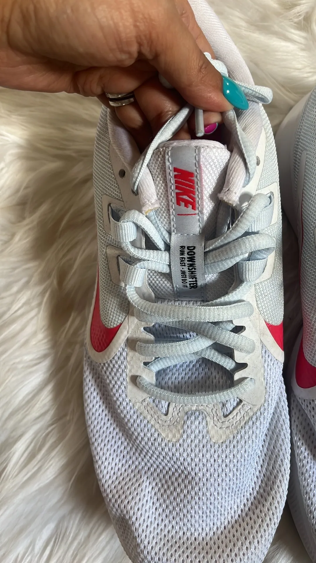 Downshifter 9 White/Red/Half Blue Running Shoes-Assorted Women's Size 8.5 - Image 7