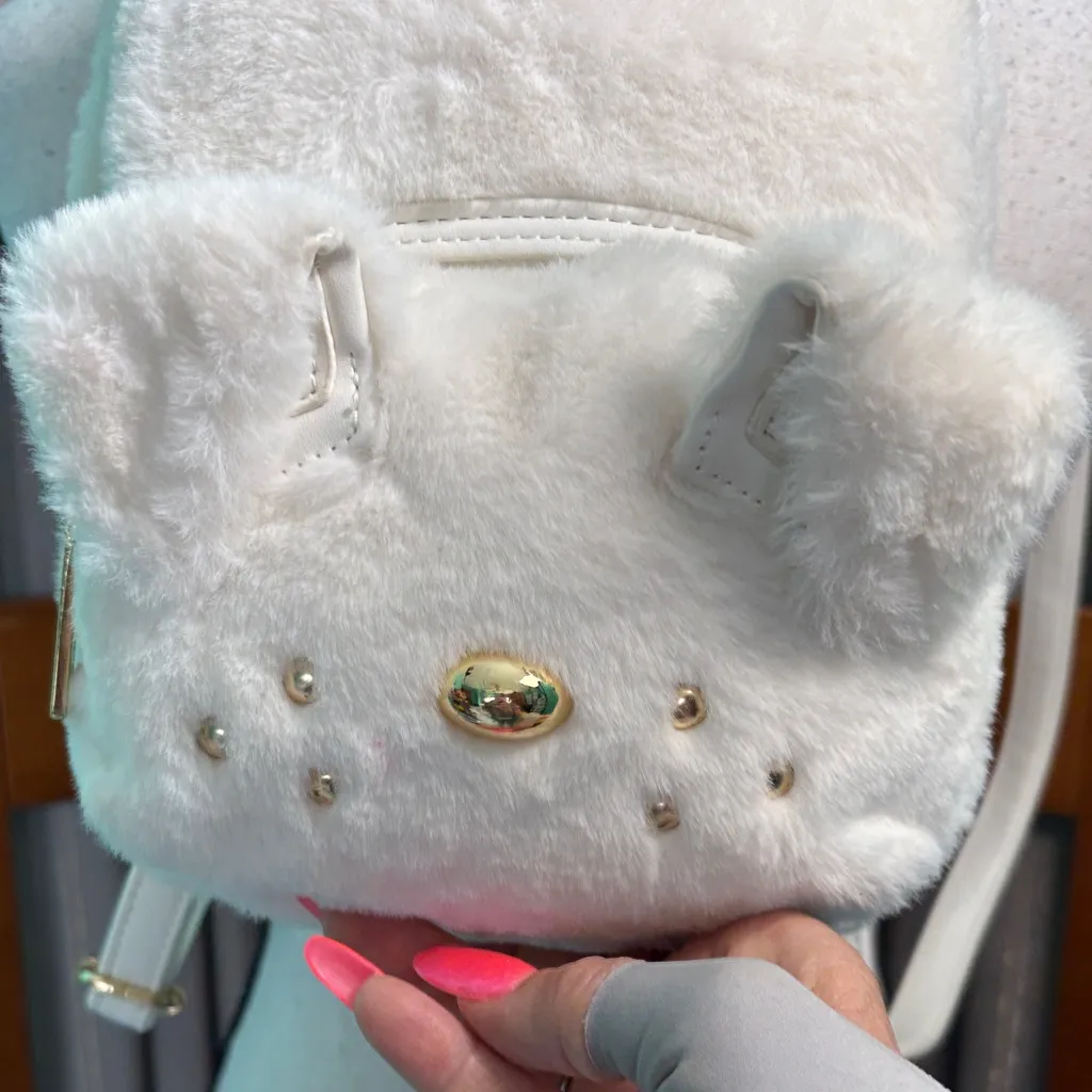 Betsey Johnson White Furry dog Backpack - Image 2