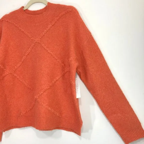 New  Argyle Stitch Sweater Textured Soft Knit Pullover Apricot - Image 4