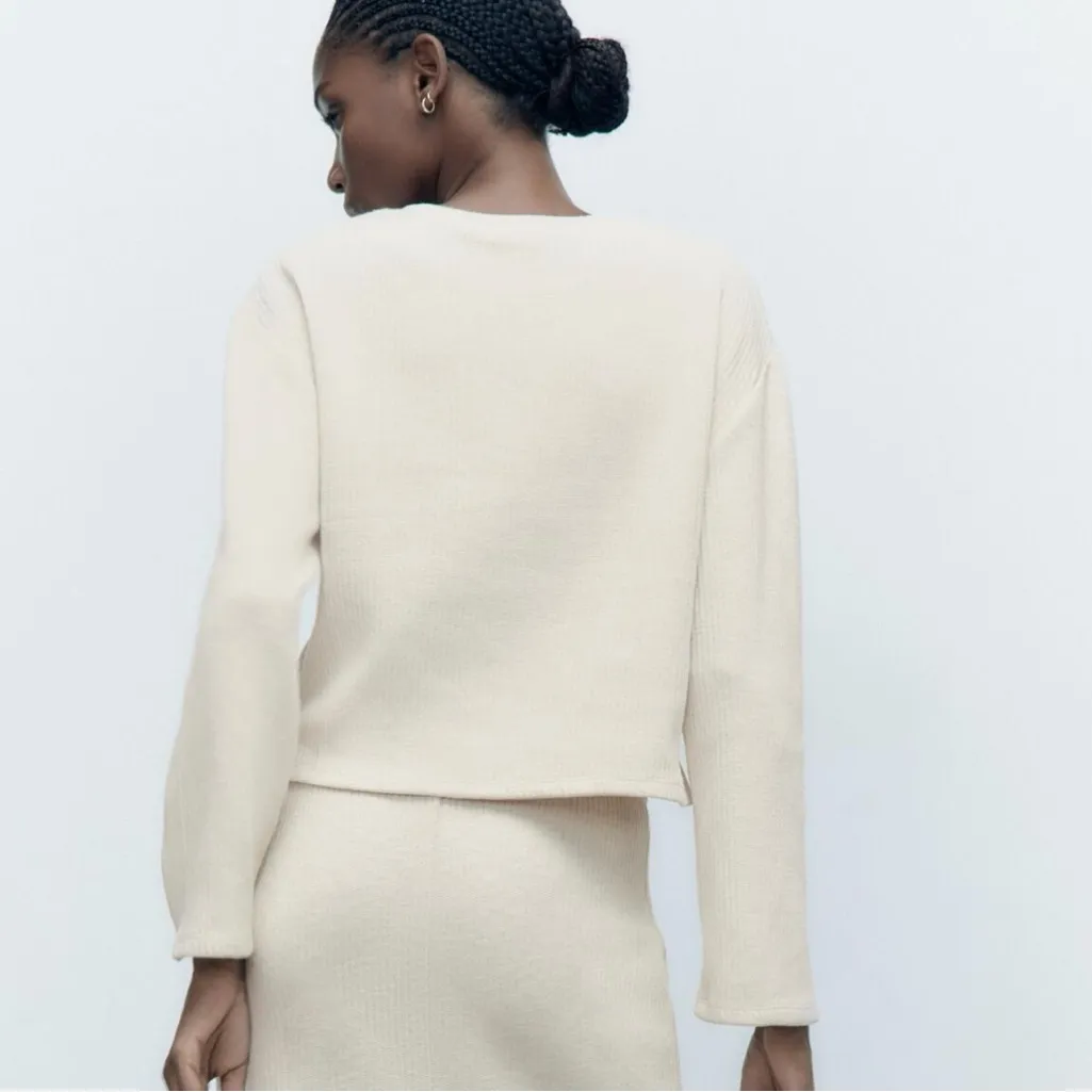 ZARA Beige Ecru Crocheted‎ Long Sleeve Sweater Sweatshirt Top Shirt Size Small - Image 6