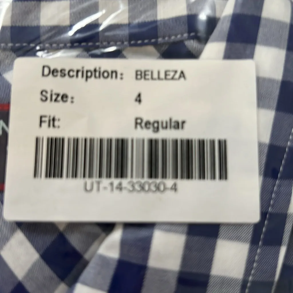 UNTUCKit BELLEZA Women's Gingham Check Button Down Shirt Size 4 Regular Fit Navy Blue - Image 6