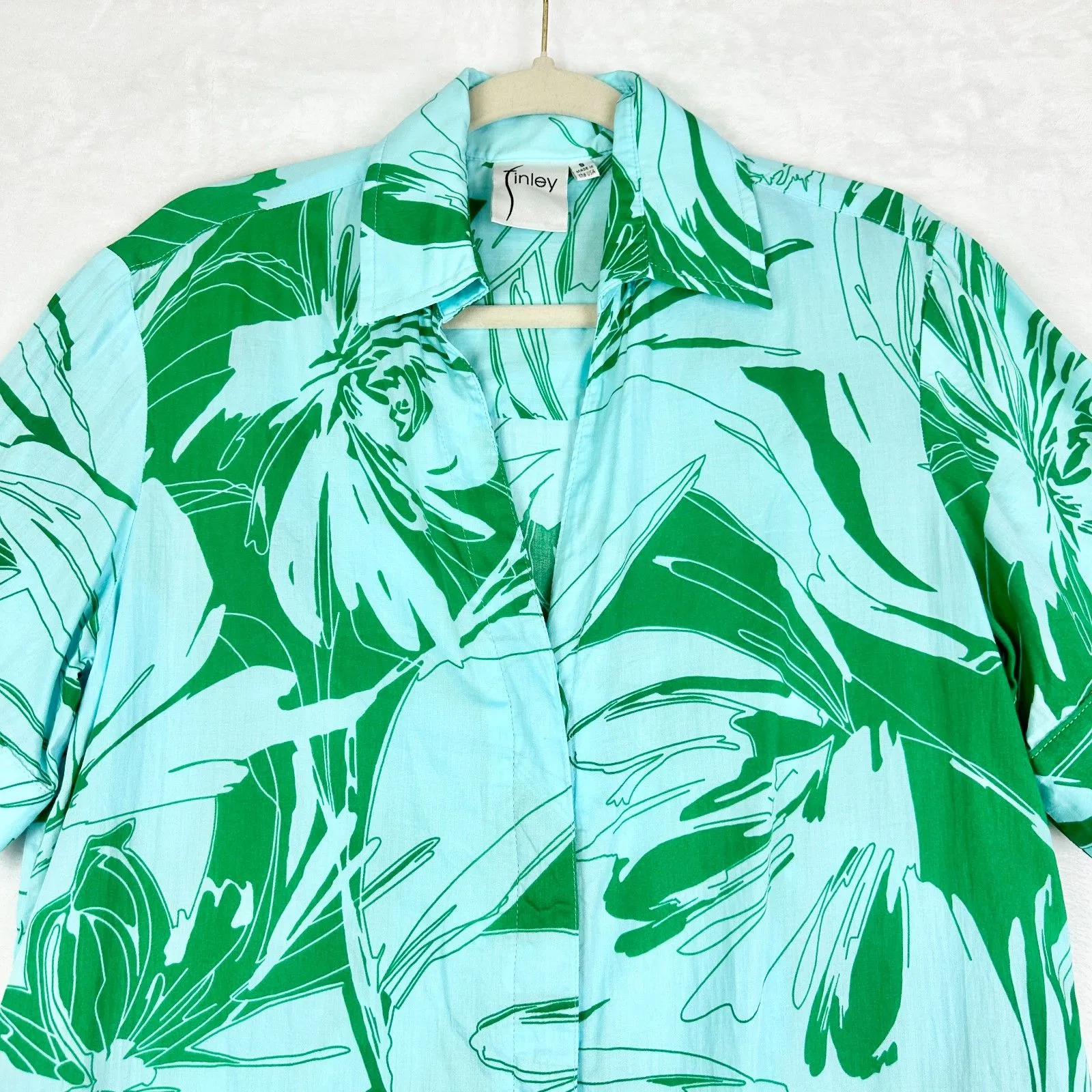 Finley Noni Palm Springs Parker Shirtdress Size Small Cotton Aquagreen Pockets Green - Image 4