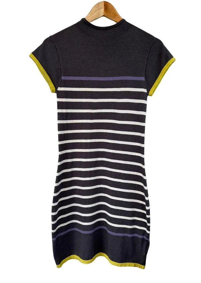 NEW Hatley Charcoal Gray Striped Short Sleeve Funnel Neck Soft Knit Dress XS - Image 7