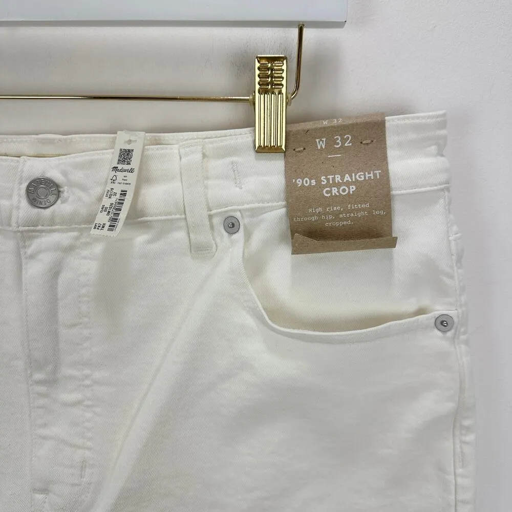 Madewell 90s Straight Crop Jean Tile White High Rise Raw Hem Women US 32 NWT - Image 10