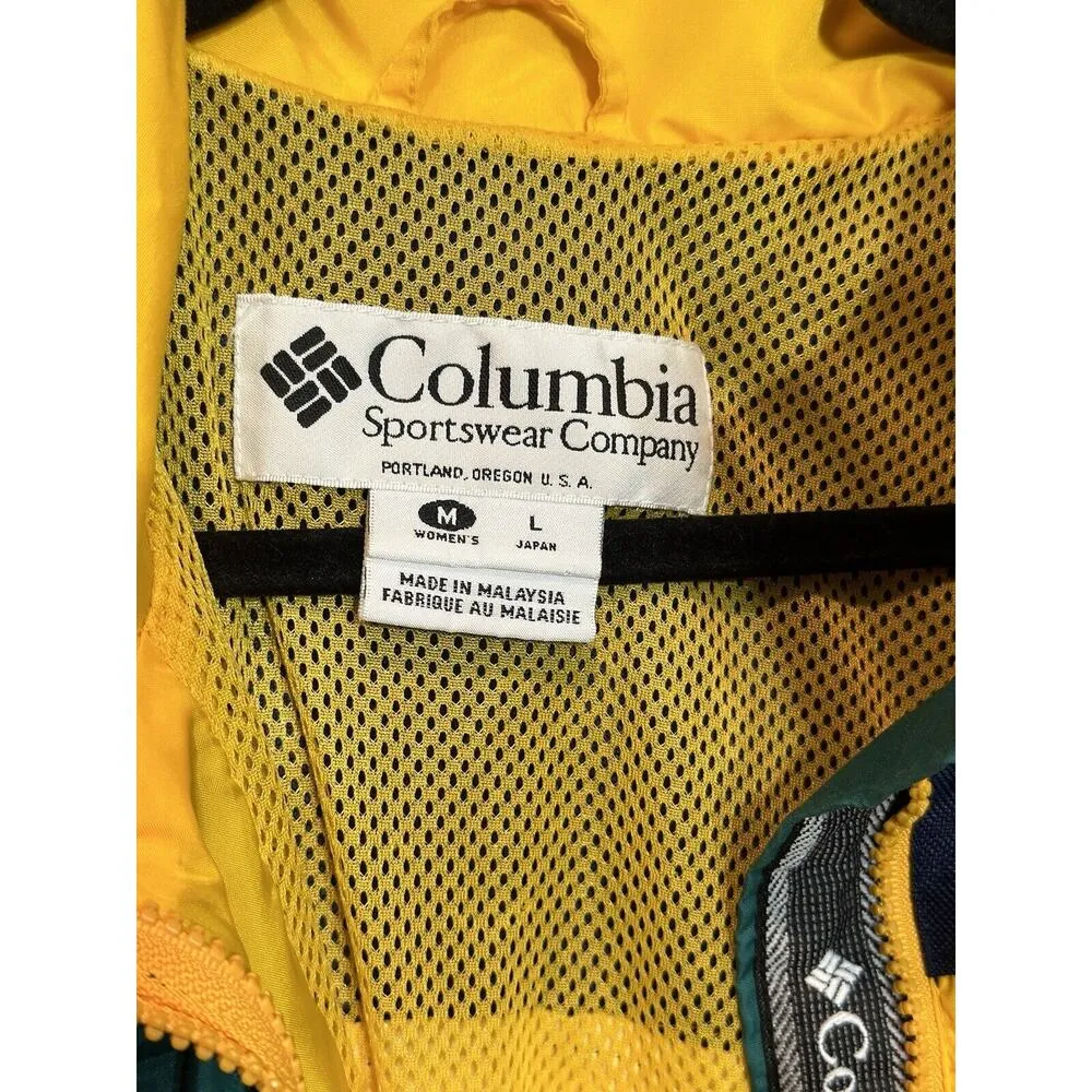 Vintage Columbia Jacket Tech Series Women’s Medium Yellow Hidden Hood Zip Snap - Image 4