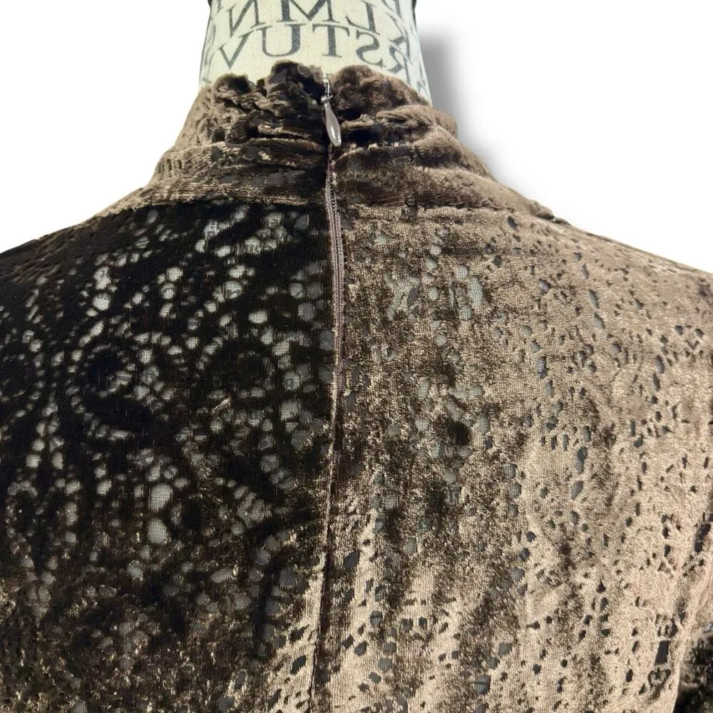 Eli Tahari Size 4 Brown Laser Cut Silk Blend Velvet Dress Fairy Whimsy Goth - Image 7