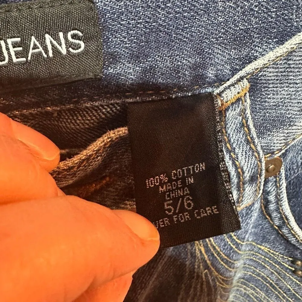 EXPRESS Vintage  Women's Studded Feather Design Bootcut Jeans Blue Denim Size 5/6 - Image 13