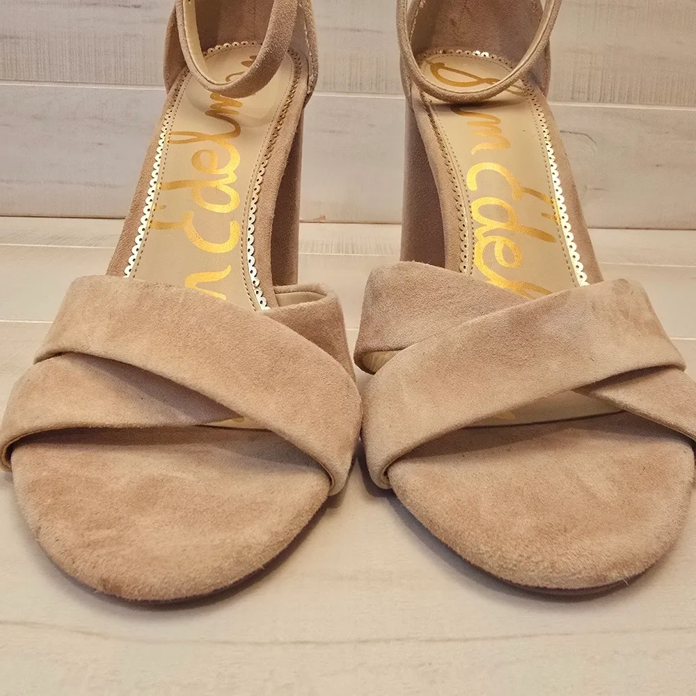 {10} Sam Edelman Yancy Block Heel Ankle Strap Sandal in Golden Caramel Suede - Image 5