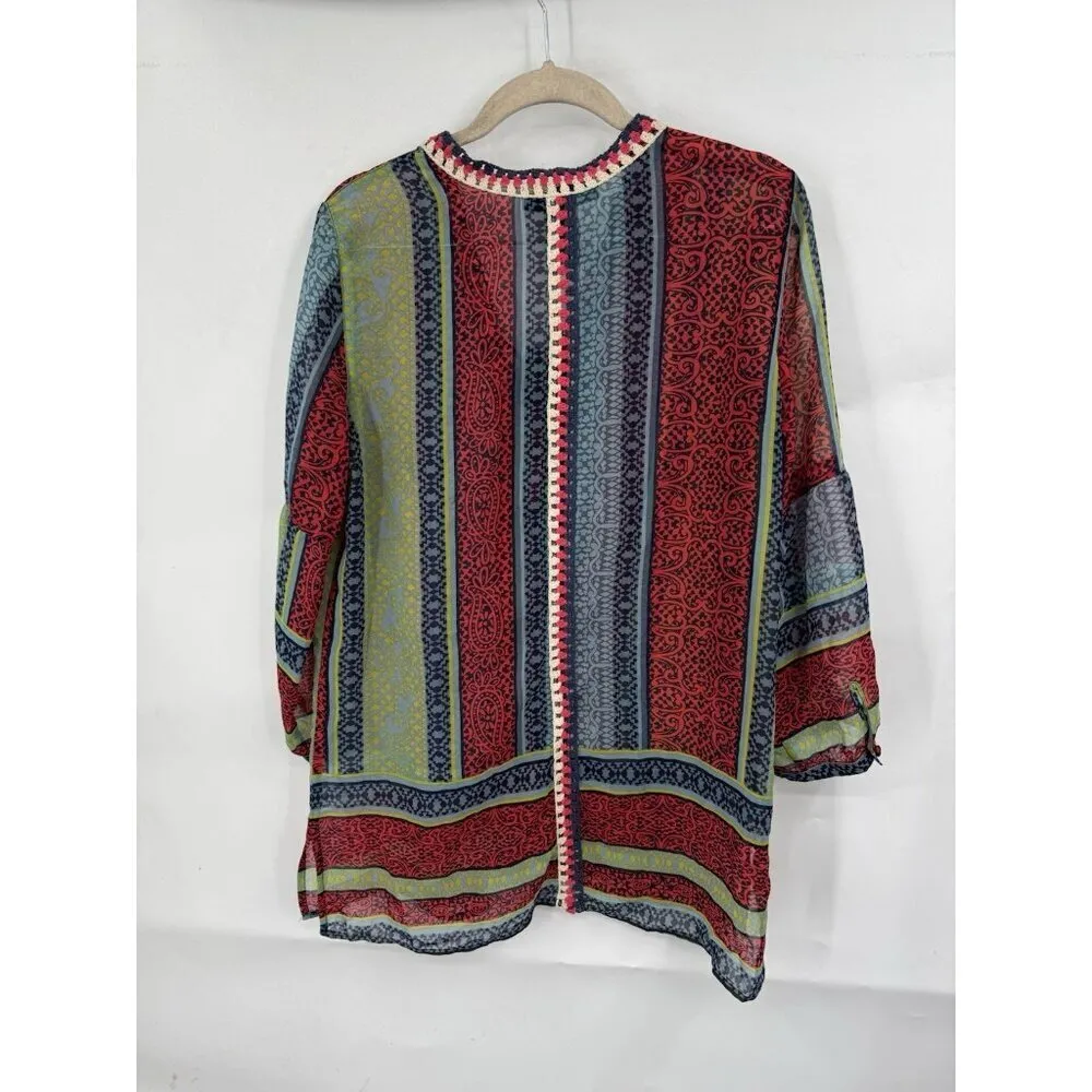 Ali Miles Embroidered Sheer Blouse Women Small Retro Artsy Lightweight‎ - Image 2