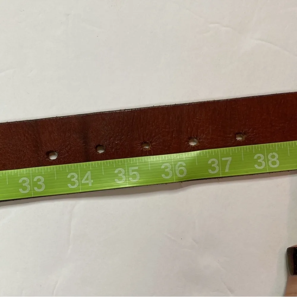 Vintage Wide Leather Belt with Brass Buckle & Chain Detail Brown - Image 8