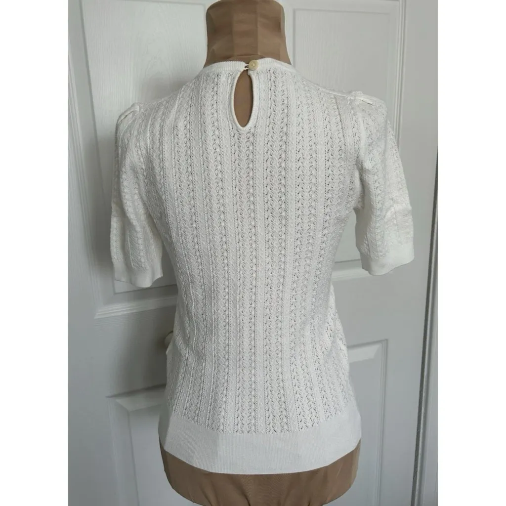 Madewell Womens Calla Snowy Lace Short Elbow Sleeve Knit Top White Size XS - Image 3