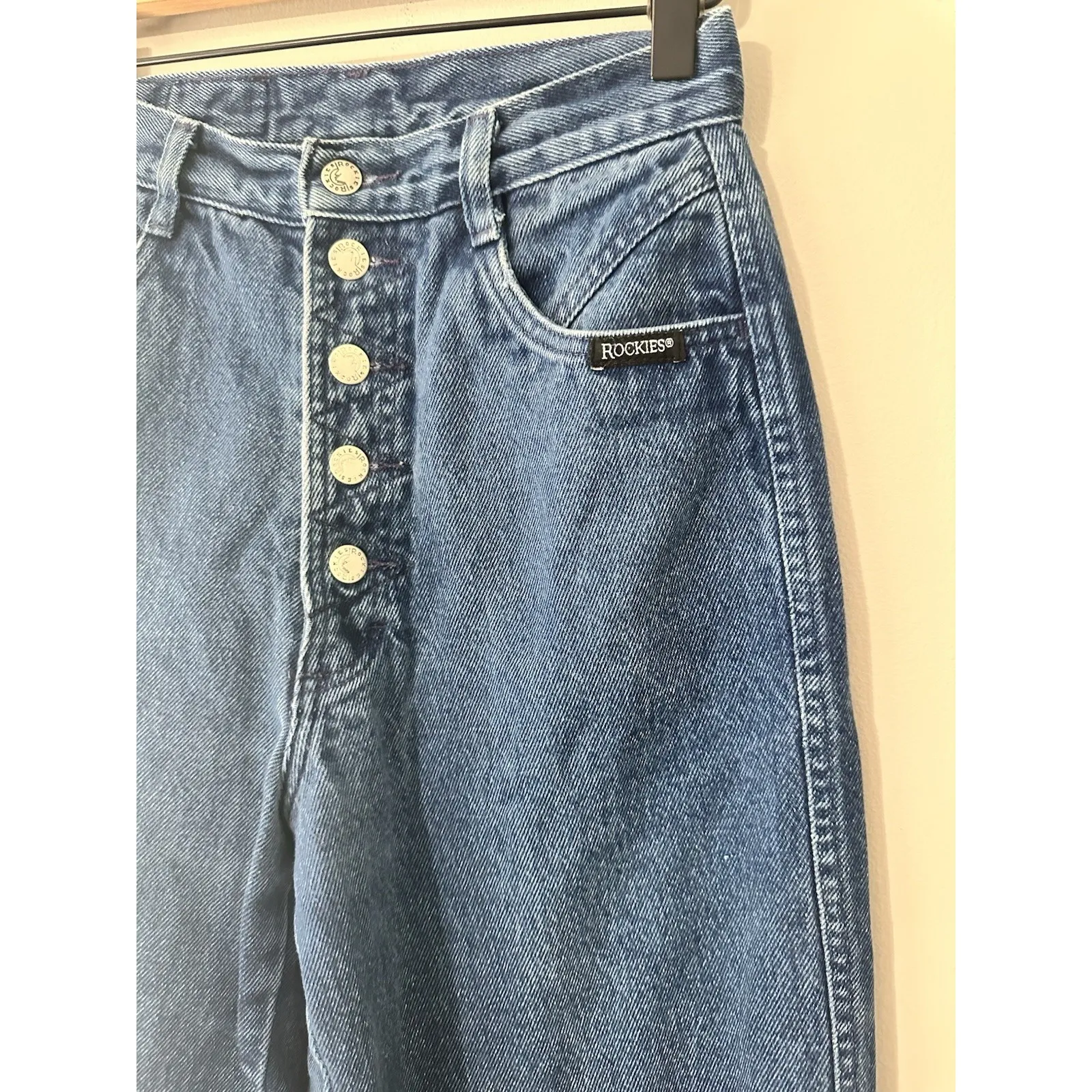 Vtg 80s 90s Rockies High Rise Tapered Jeans 28x36 Bareback Western Button Fly Blue Size 28 - Image 2