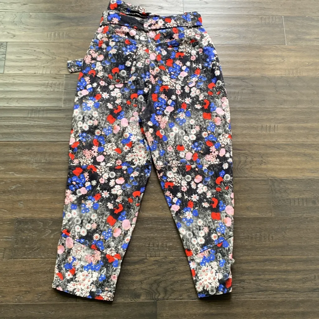 MARIA CHER Corduroy Pant Womens Sz Large Floral Print Red - Image 7