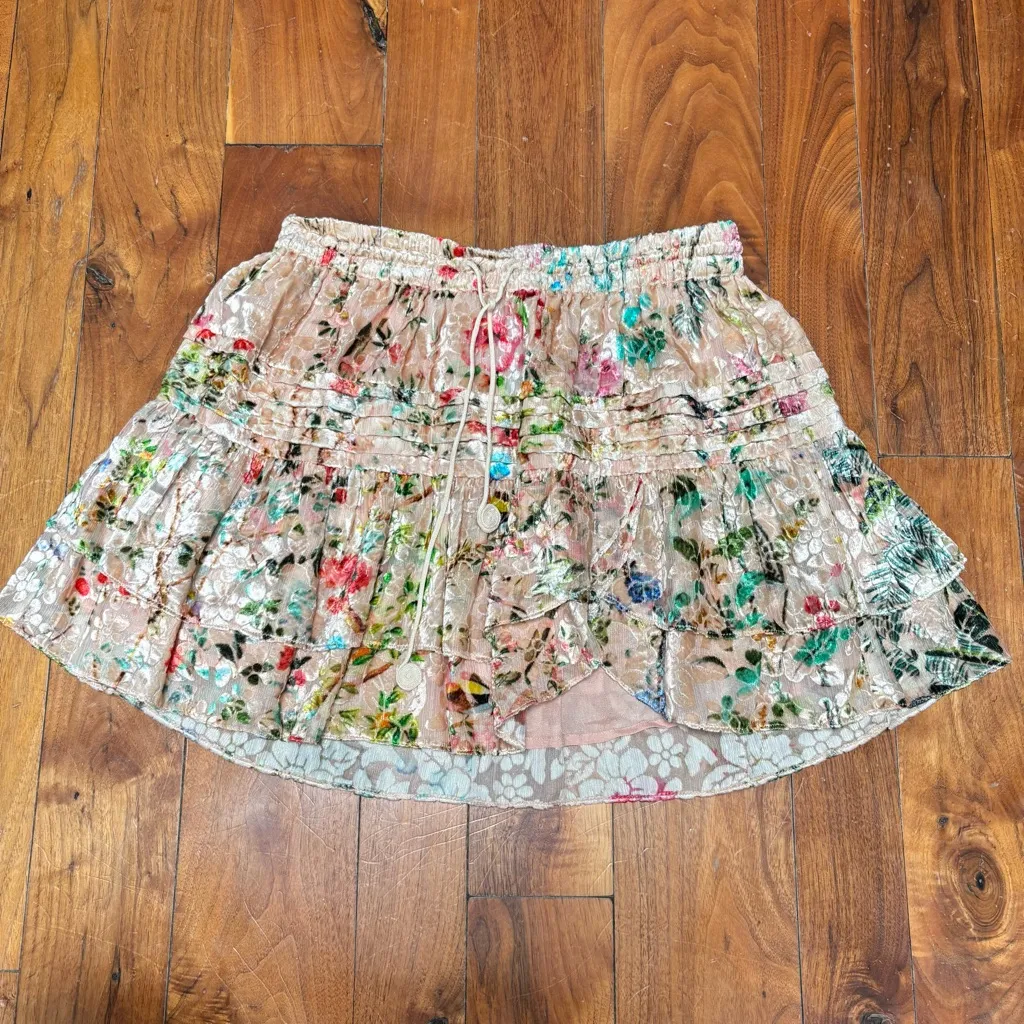Hemant & Nandita Tiered Velvet Mini Skirt L Green Size L - Image 4