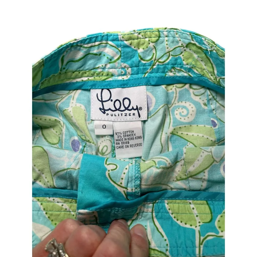 Vintage Lilly Pulitzer Women 0 Happy Fish Crab Beach Pants Capri Crop Blue Green - Image 2