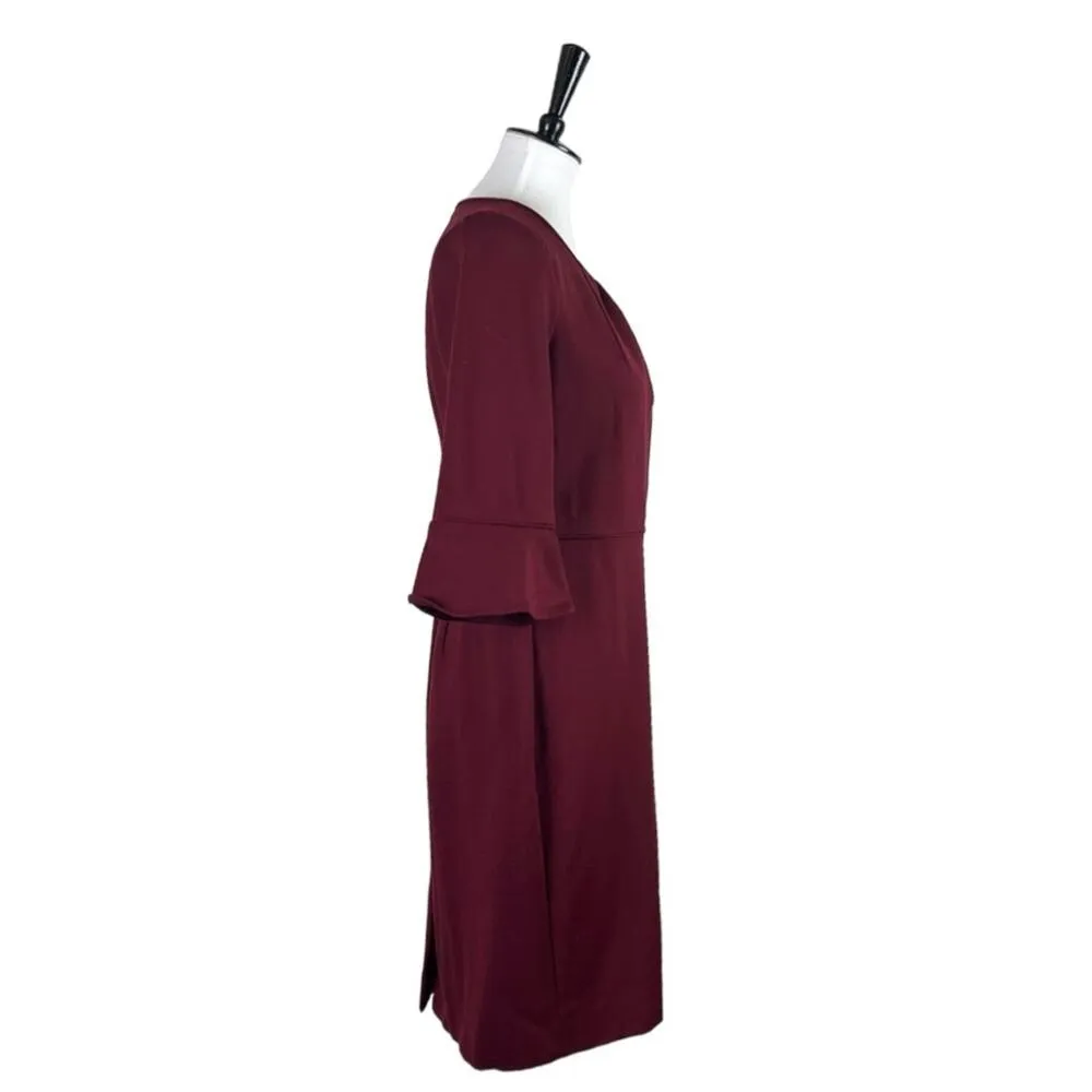 J.Crew Sheath Dress Ponte Knit Bell Sleeves Crew Neck Burgundy Women’s Size 8 - Image 3