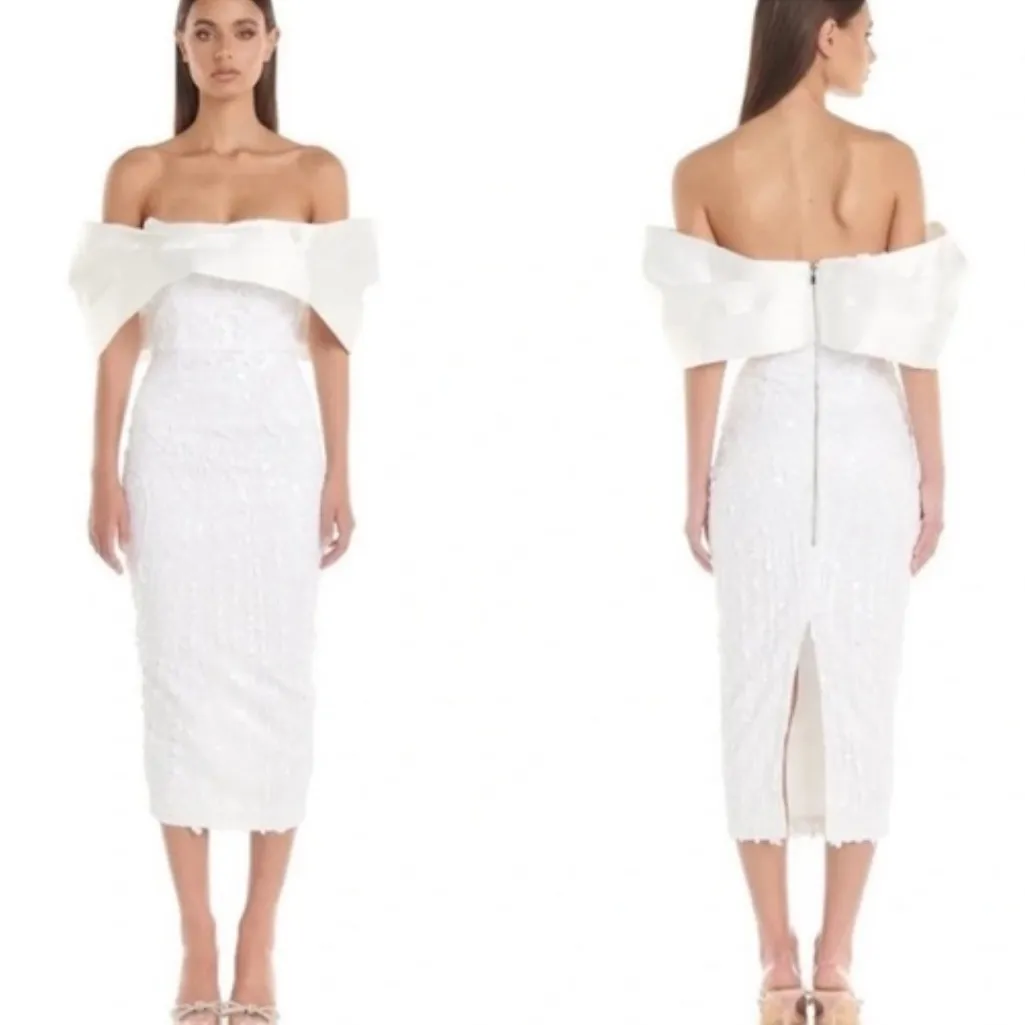 Eliya The Label Tanya Off The Shoulder Sequin Midi Dress White NWT Sz XL - Image 3